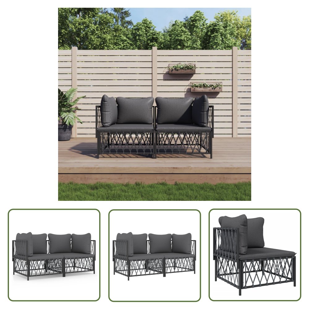 The Living Store 2-cz. zestaw wypoczynkowy do ogrodu - z poduszkami - antracytowy - Zestaw Wypoczynkowy Do Ogrodu