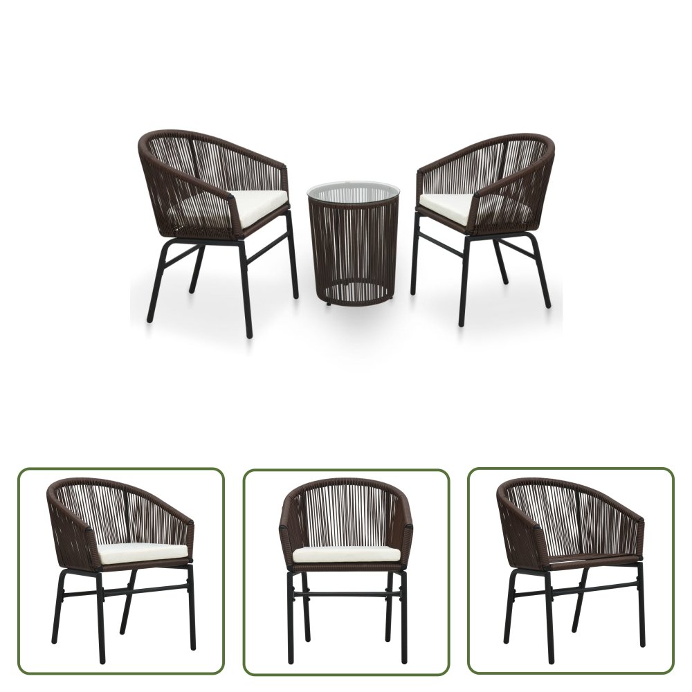 The Living Store 3-częściowy zestaw mebli bistro z poduszkami - rattan PE - brąz - Zestaw Bistro