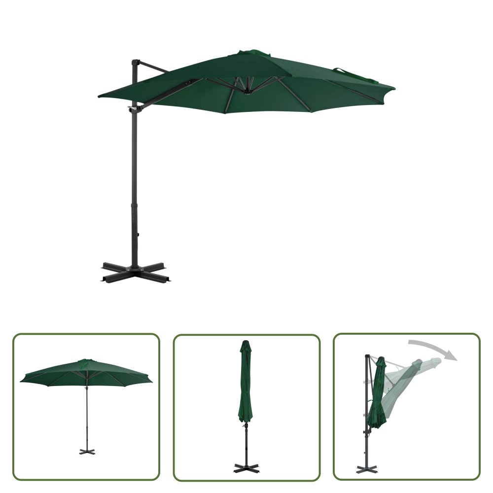 The Living Store Parasol wiszący z aluminiowym słupkiem - 300 cm - zielony - Parasol Wiszący