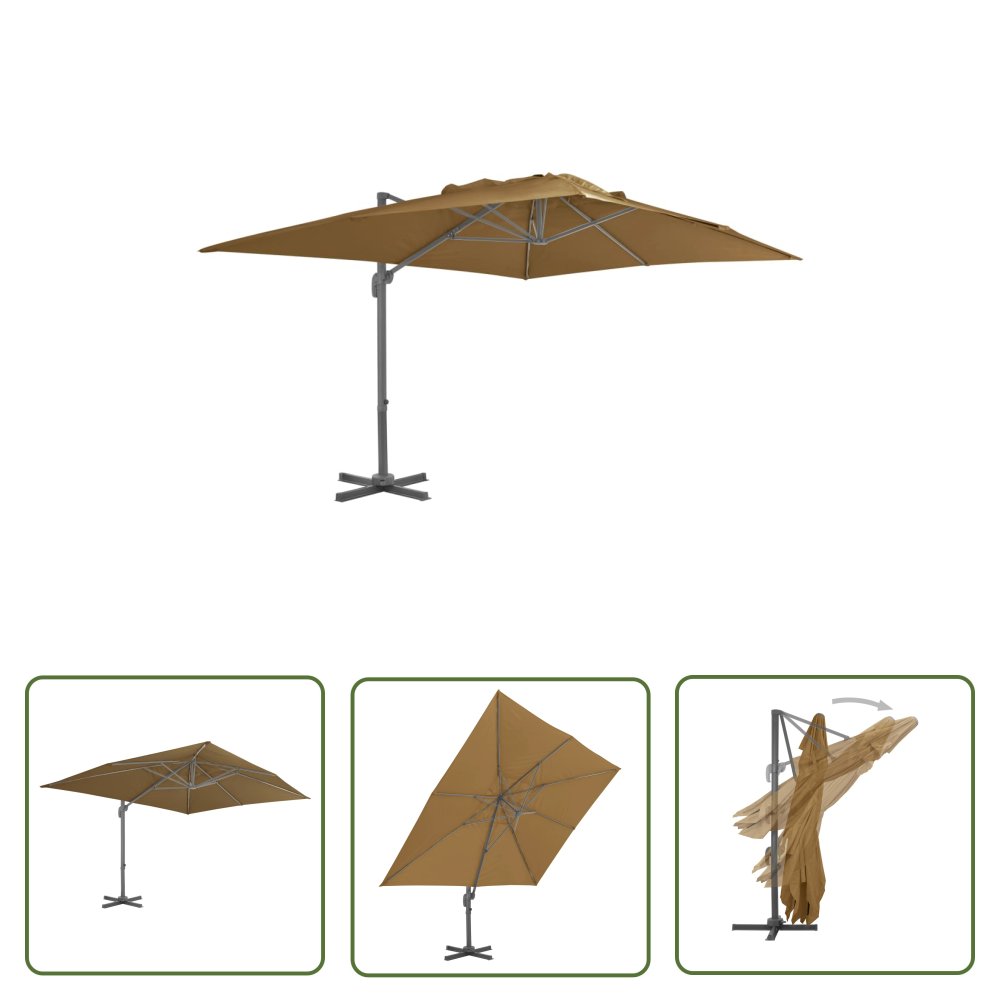 The Living Store Parasol wiszący z aluminiowym słupkiem - 400x300 cm - taupe - Parasol Wiszący