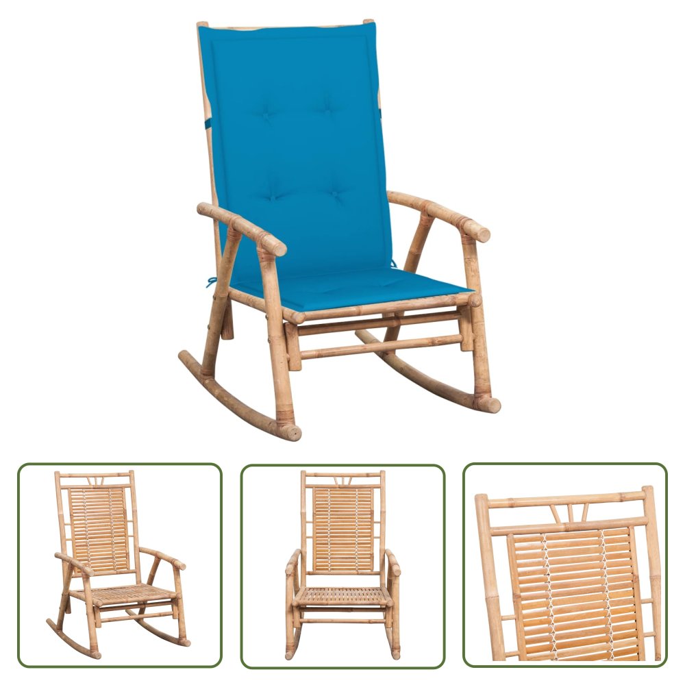 The Living Store Fotel bujany z poduszką - bambusowy - Fotel Bujany