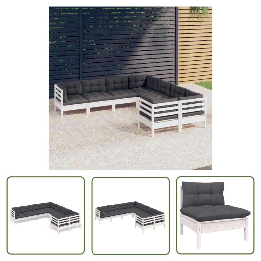 The Living Store 8-cz. zestaw wypoczynkowy do ogrodu - z poduszkami - biała sosna - Zestaw Wypoczynkowy Do Ogrodu