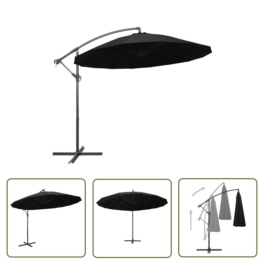 The Living Store Parasol ogrodowy - wiszący - czarny - 3 m - słupek aluminiowy - Parasol