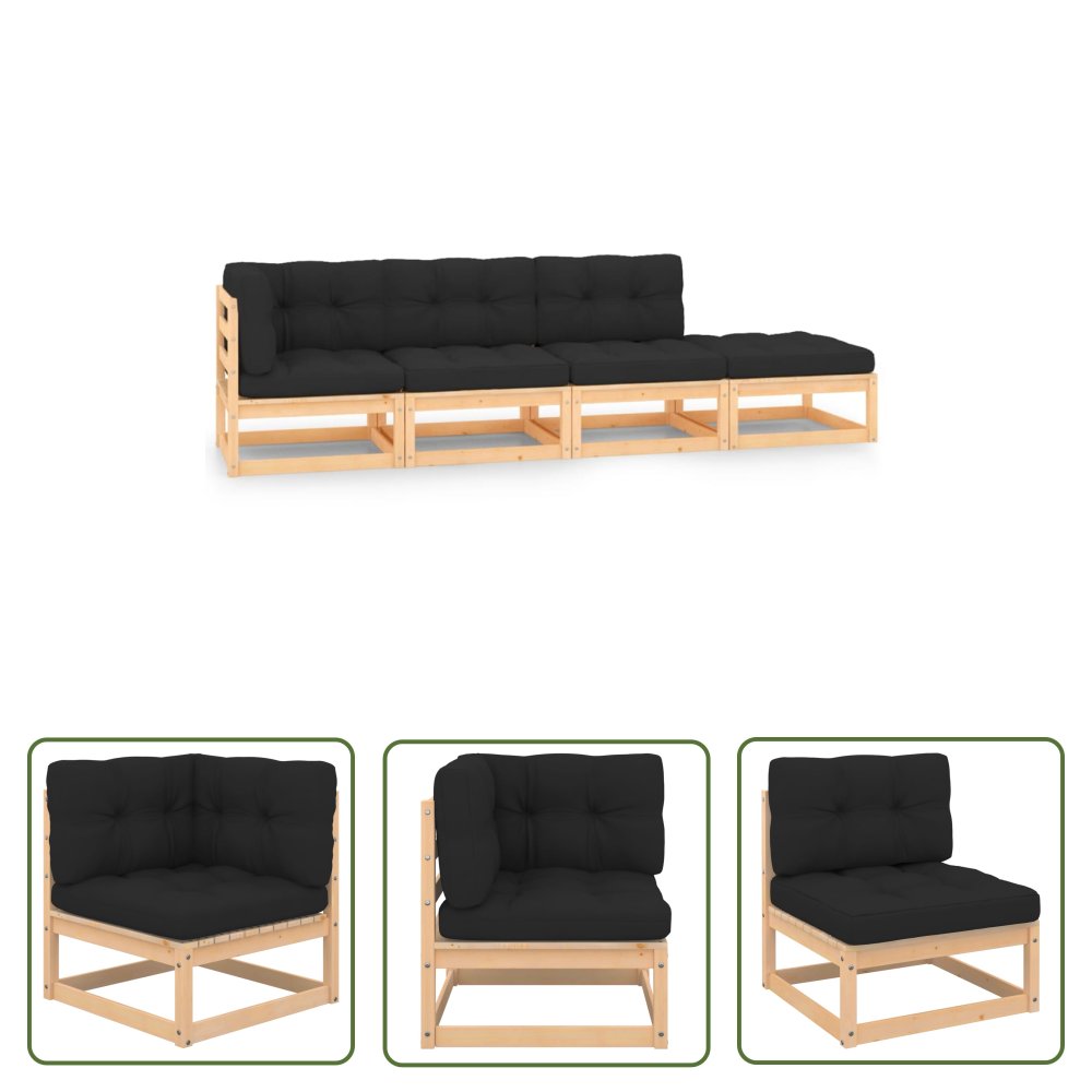 The Living Store 4-cz. zestaw mebli ogrodowych z poduszkami - lite drewno sosnowe - Zestaw Mebli Ogrodowych