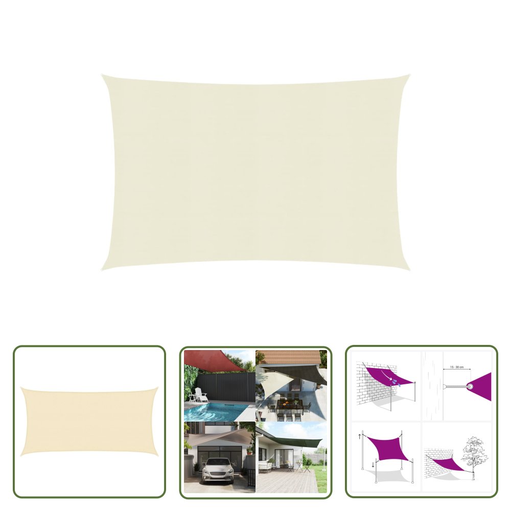 The Living Store Żagiel przeciwsłoneczny - 160 g/m² - kremowy - 3x6 m - HDPE - Żagiel Ogrodowy