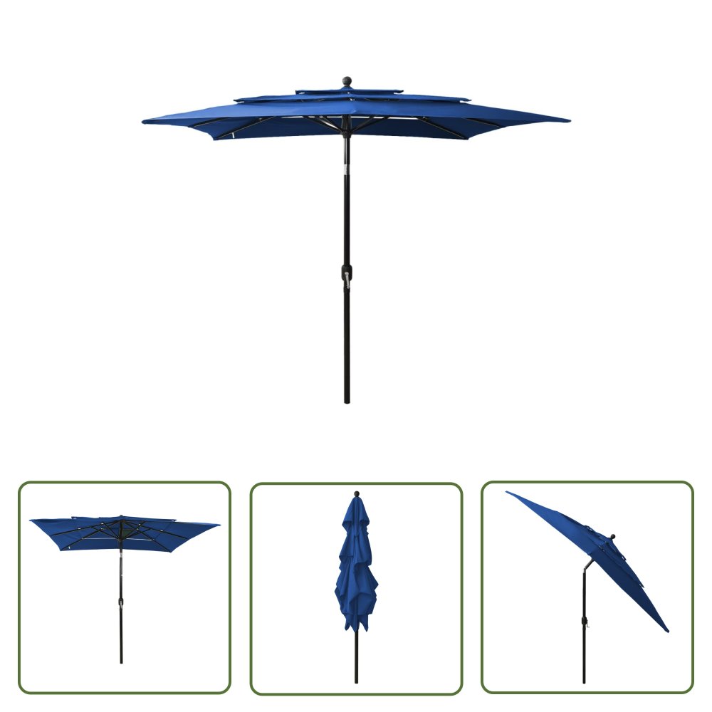 The Living Store 3-poziomowy parasol na aluminiowym słupku - niebieski - 2 -5x2 -5 m - Parasol Ogrodowy