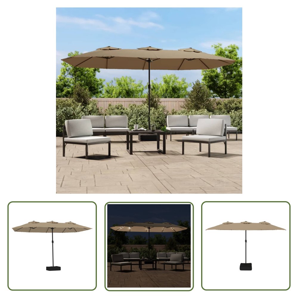The Living Store Podwójny parasol ogrodowy z LED - kolor taupe - 449x245 cm - Parasol Ogrodowy