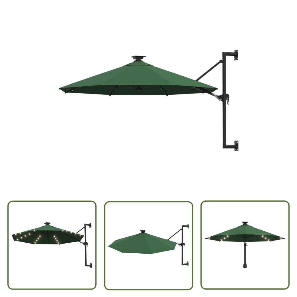 The Living Store Parasol ogrodowy z LED - ścienny - 300 cm - zielony - Parasol Ogrodowy