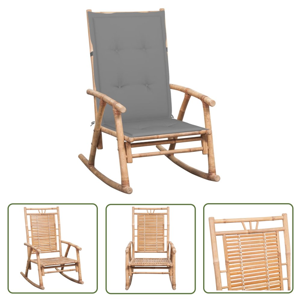 The Living Store Fotel bujany z poduszką - bambusowy - Fotel Bujany