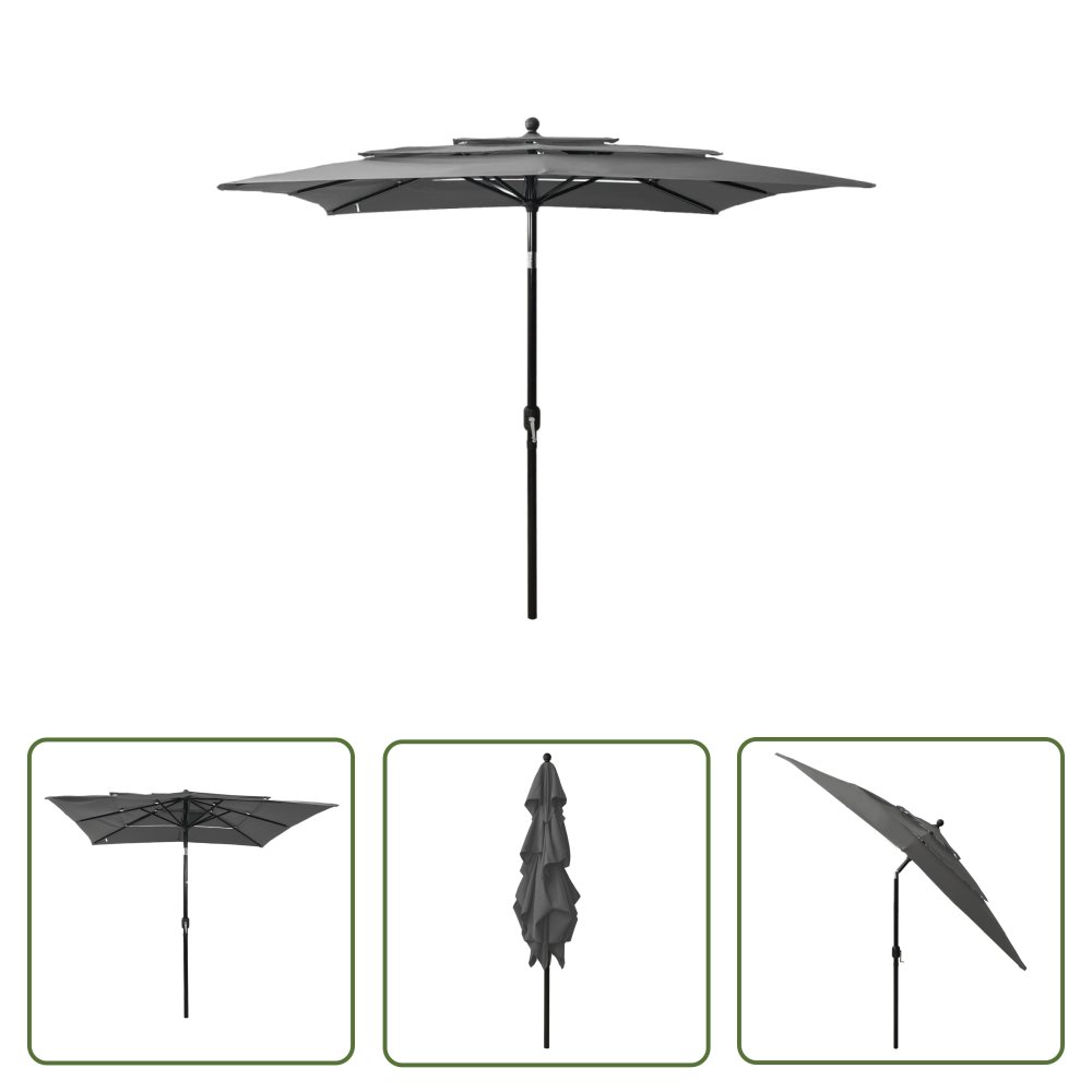 The Living Store 3-poziomowy parasol na aluminiowym słupku - antracyt - 2 -5x2 -5 m - Parasol Ogrodowy