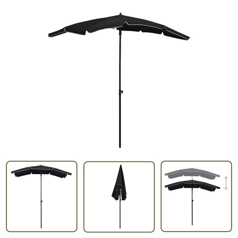 The Living Store Parasol ogrodowy na słupku - 200x130 cm - czarny - Parasol Ogrodowy