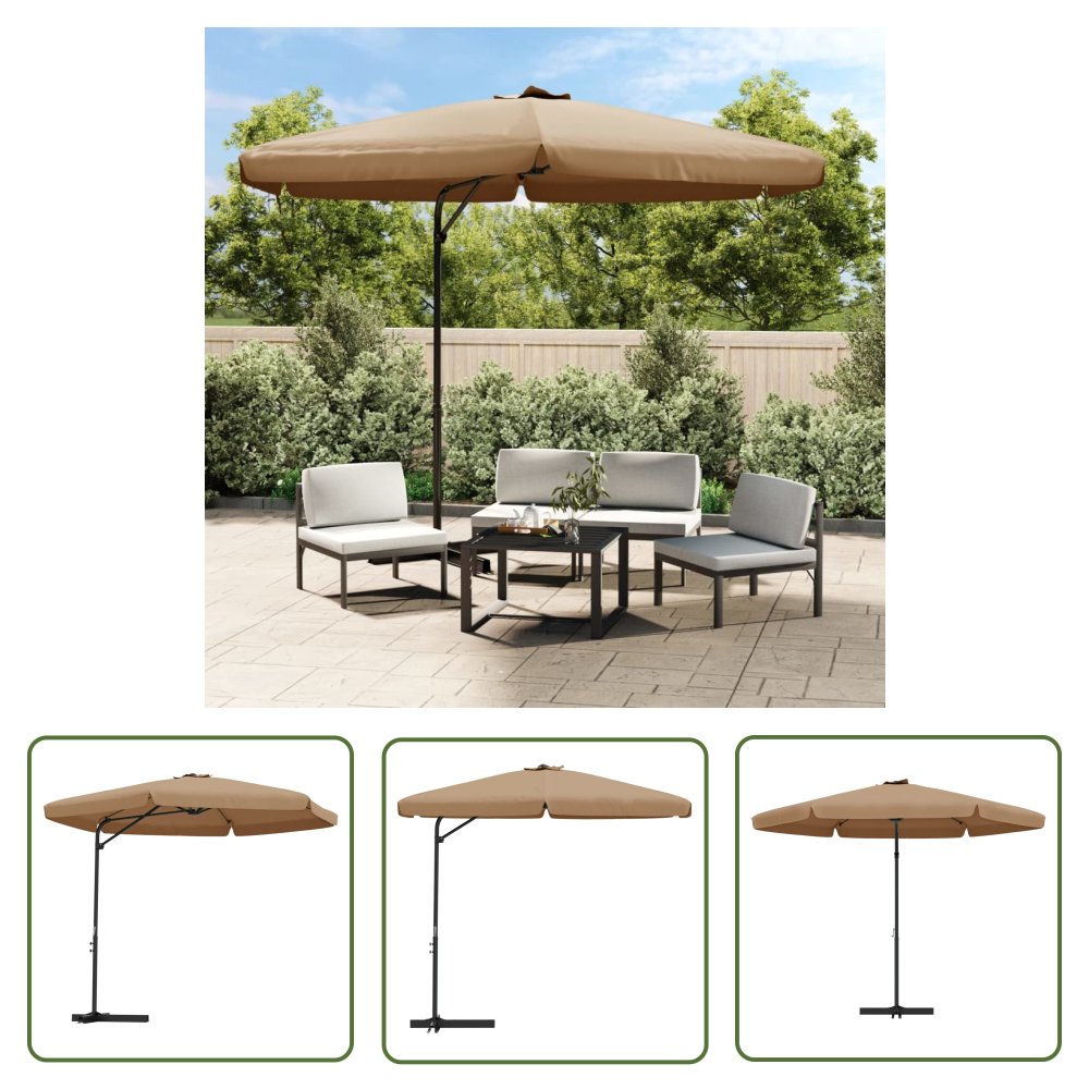 The Living Store Parasol ogrodowy na stalowym słupku - 300 cm - taupe - Parasol Ogrodowy