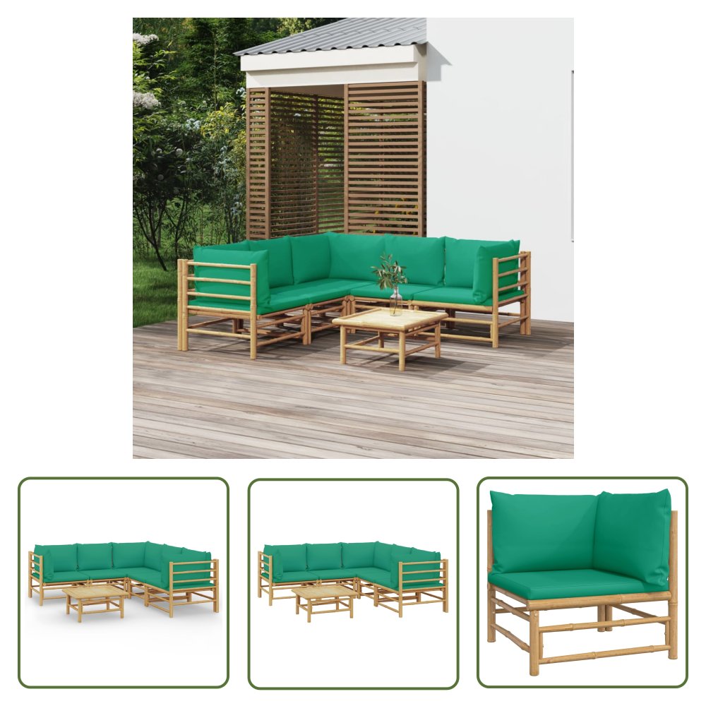 The Living Store 6-cz. zestaw mebli do ogrodu - zielone poduszki - bambusowy - Zestaw Wypoczynkowy Do Ogrodu