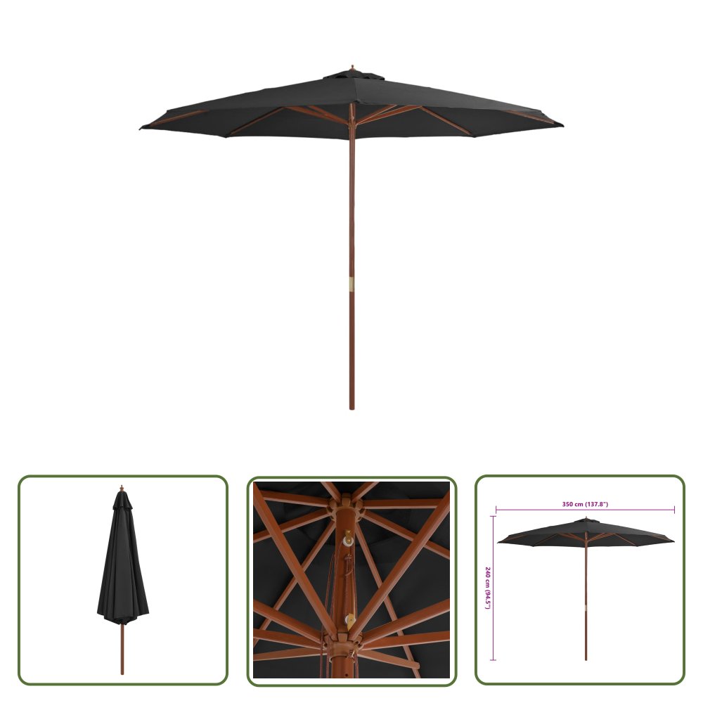 The Living Store Parasol ogrodowy na drewnianym słupku - 350 cm - antracytowy - Parasol