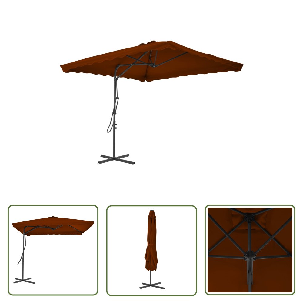 The Living Store Parasol ogrodowy na stalowym słupku - terakota - 250x250x230 cm - Parasol Ogrodowy