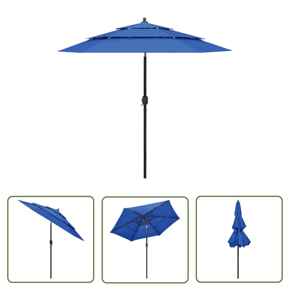 The Living Store 3-poziomowy parasol na aluminiowym słupku - niebieski - 2 -5 m - Parasol Ogrodowy