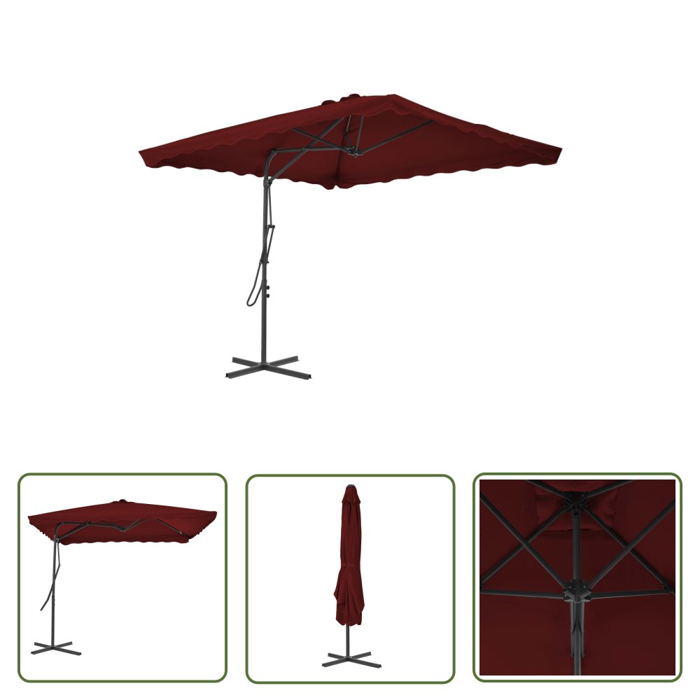 The Living Store Parasol ogrodowy na stalowym słupku - bordowy - 250x250x230 cm - Parasol Ogrodowy
