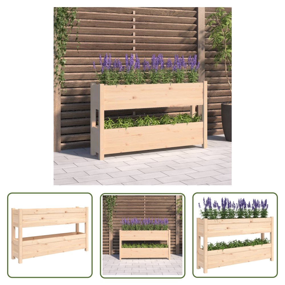 The Living Store Donica - 112x25x66 cm - lite drewno sosnowe - Donica Ogrodowa