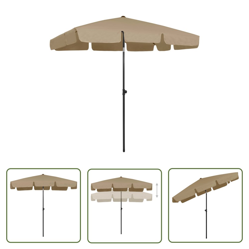 The Living Store Parasol plażowy - taupe - 200x125 cm - Parasol Ogrodowy