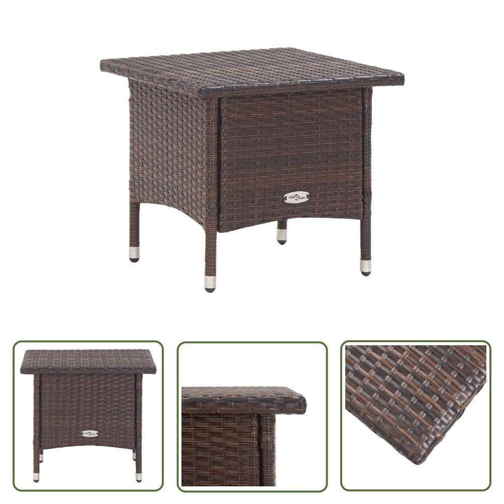The Living Store Stolik herbaciany - brązowy - 50 x 50 x 47 cm - polirattan - Stolik Ogrodowy