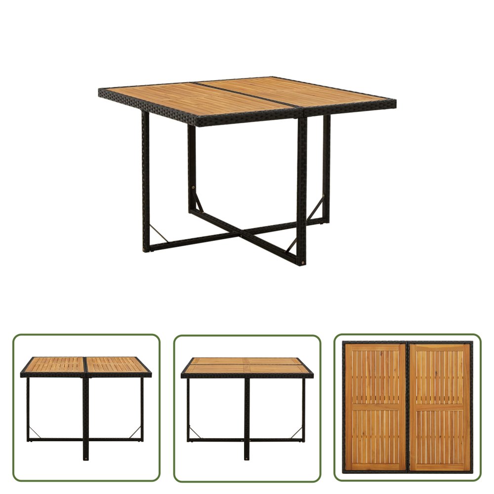 The Living Store Stół ogrodowy - czarny - 109x107x74 cm - rattan PE i akacja - Stół