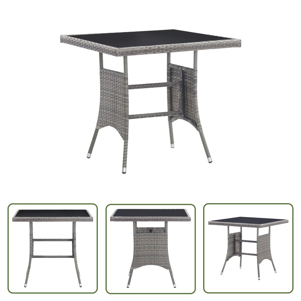 The Living Store Stół ogrodowy - szary - 80x80x74 cm - polirattan - Stół Ogrodowy