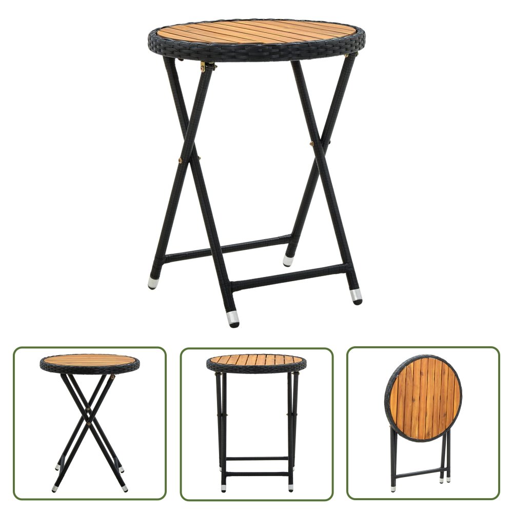 The Living Store Stolik herbaciany - czarny - 60 cm - rattan PE i drewno akacjowe - Stolik Herbaciany