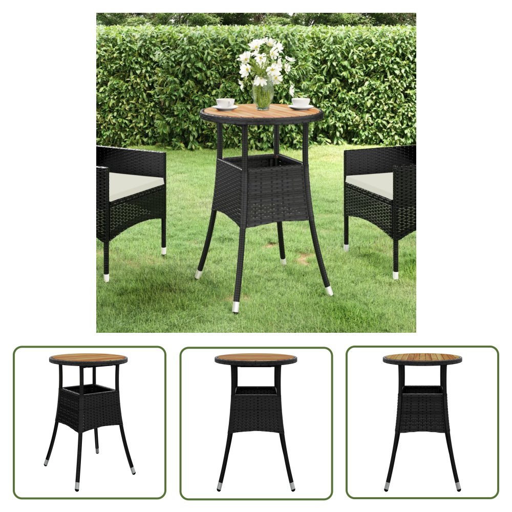The Living Store Stolik ogrodowy - Ø60x75 cm - akacja i rattan PE - czarny - Stół
