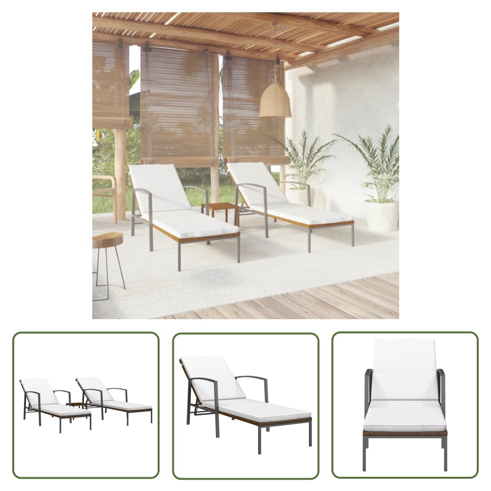 The Living Store Leżaki ze stolikiem - 2 szt. - polirattan - brązowe - Leżak Ze Stolikiem