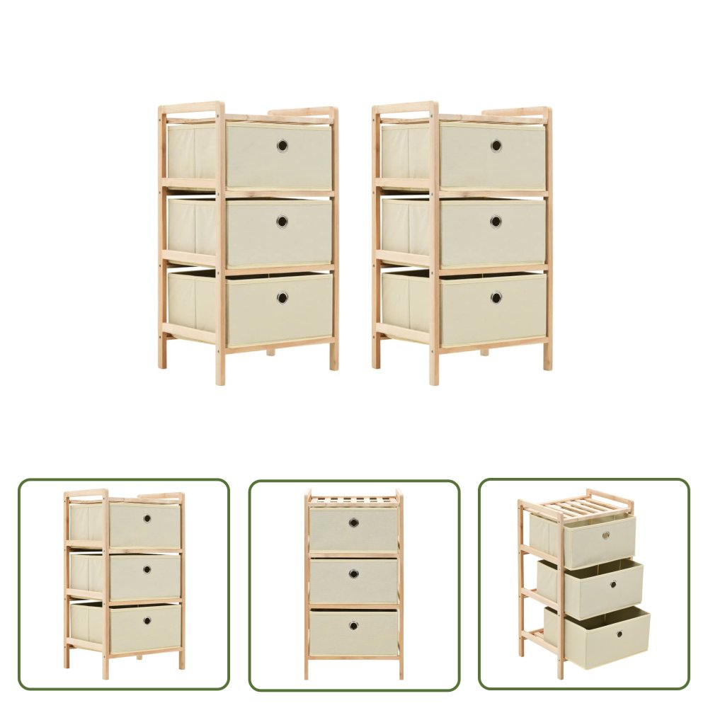 The Living Store Regał z 3 koszami z tkaniny - drewno cedrowe - beżowy - Szafka