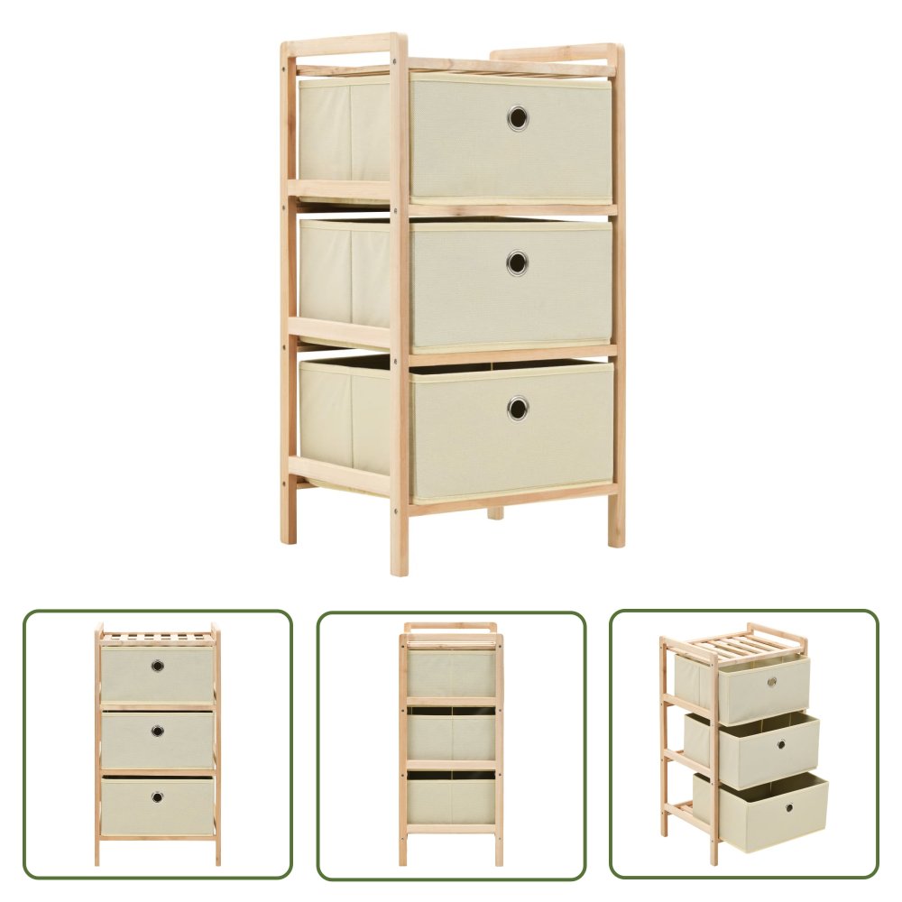The Living Store Regał z 3 koszami z tkaniny - drewno cedrowe - beżowy - Szafka