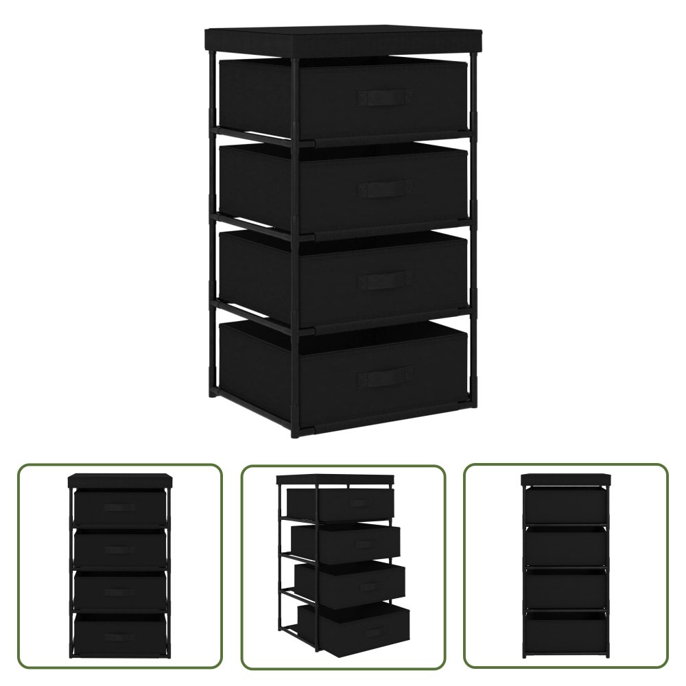 vidXL Regał z 4 koszami z tkaniny - stalowy - czarny - Regał