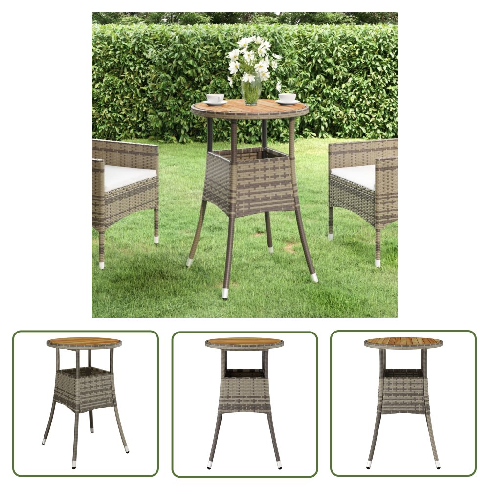 The Living Store Stolik ogrodowy - Ø60x75 cm - drewno akacjowe i rattan PE - szary - Stół
