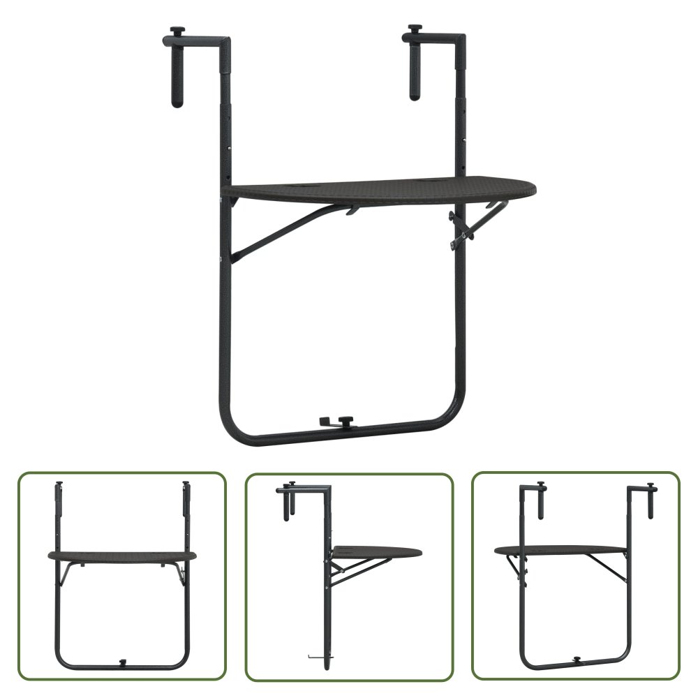The Living Store Wiszący stolik balkonowy - brązowy - 60x64x83 -5 cm - plastikowy - Stół Balkonowy
