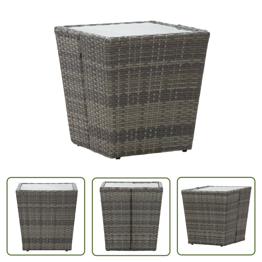 The Living Store Stolik herbaciany - szary - 41 -5x41 -5x43 cm - rattan PE i szkło - Stolik Herbaciany