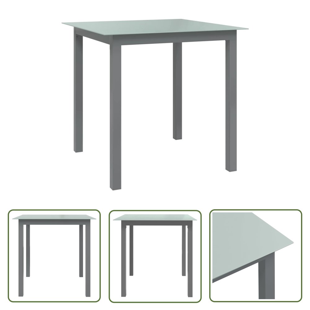 The Living Store Stół ogrodowy - jasnoszary - 80x80x74 cm - aluminium i szkło - Stół