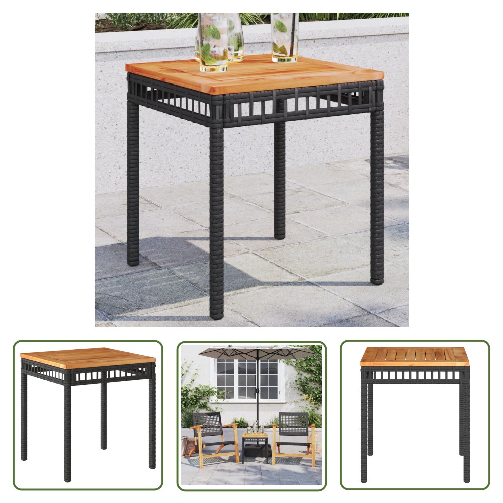 The Living Store Stolik ogrodowy - czarny - 38x38x42 cm - polirattan i akacja - Stolik Ogrodowy