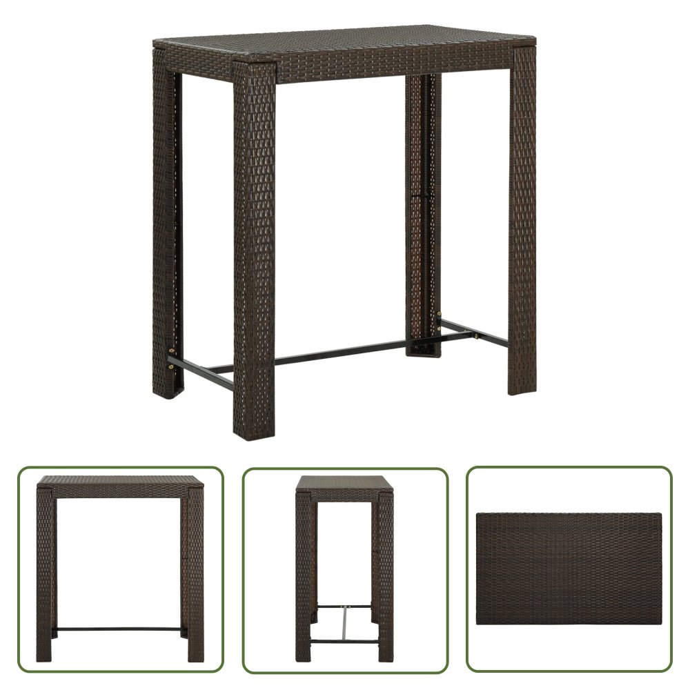 The Living Store Ogrodowy stolik barowy - brązowy - 100x60 -5x110 -5 cm - polirattan - Stolik Barowy Do Ogrodu