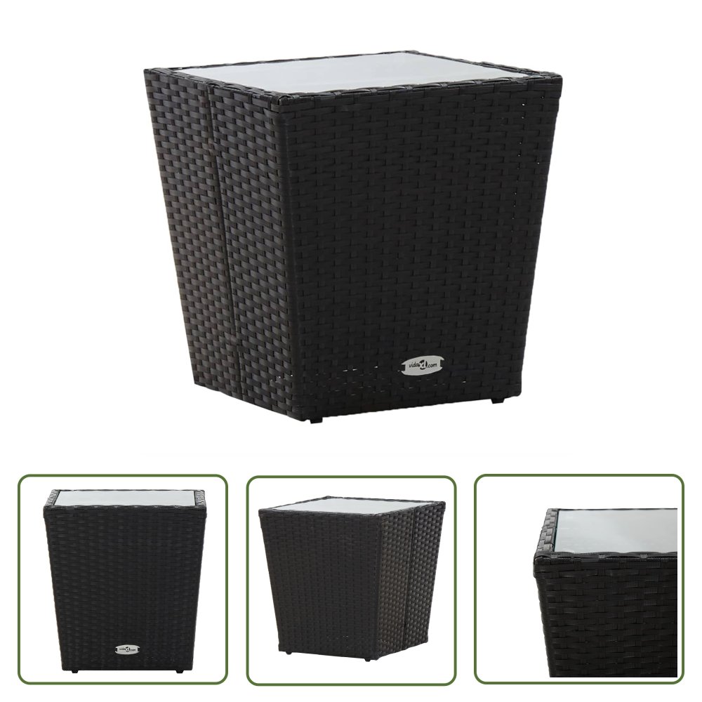 The Living Store Stolik herbaciany - czarny - 41 -5x41 -5x43 cm - rattan PE i szkło - Stolik Herbaciany