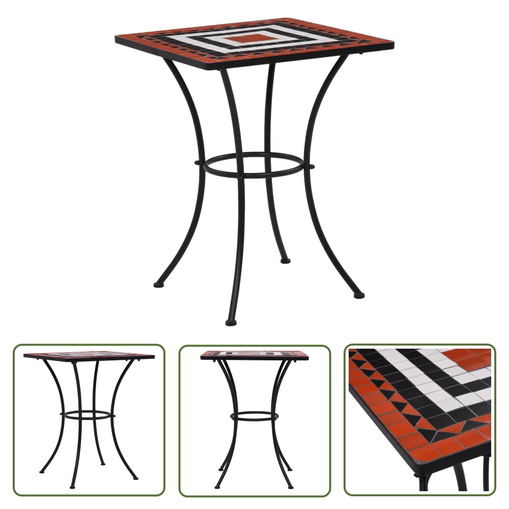 The Living Store Mozaikowy stolik bistro - terakotowo-biały - 60 cm - ceramiczny - Stolik Mozaikowy