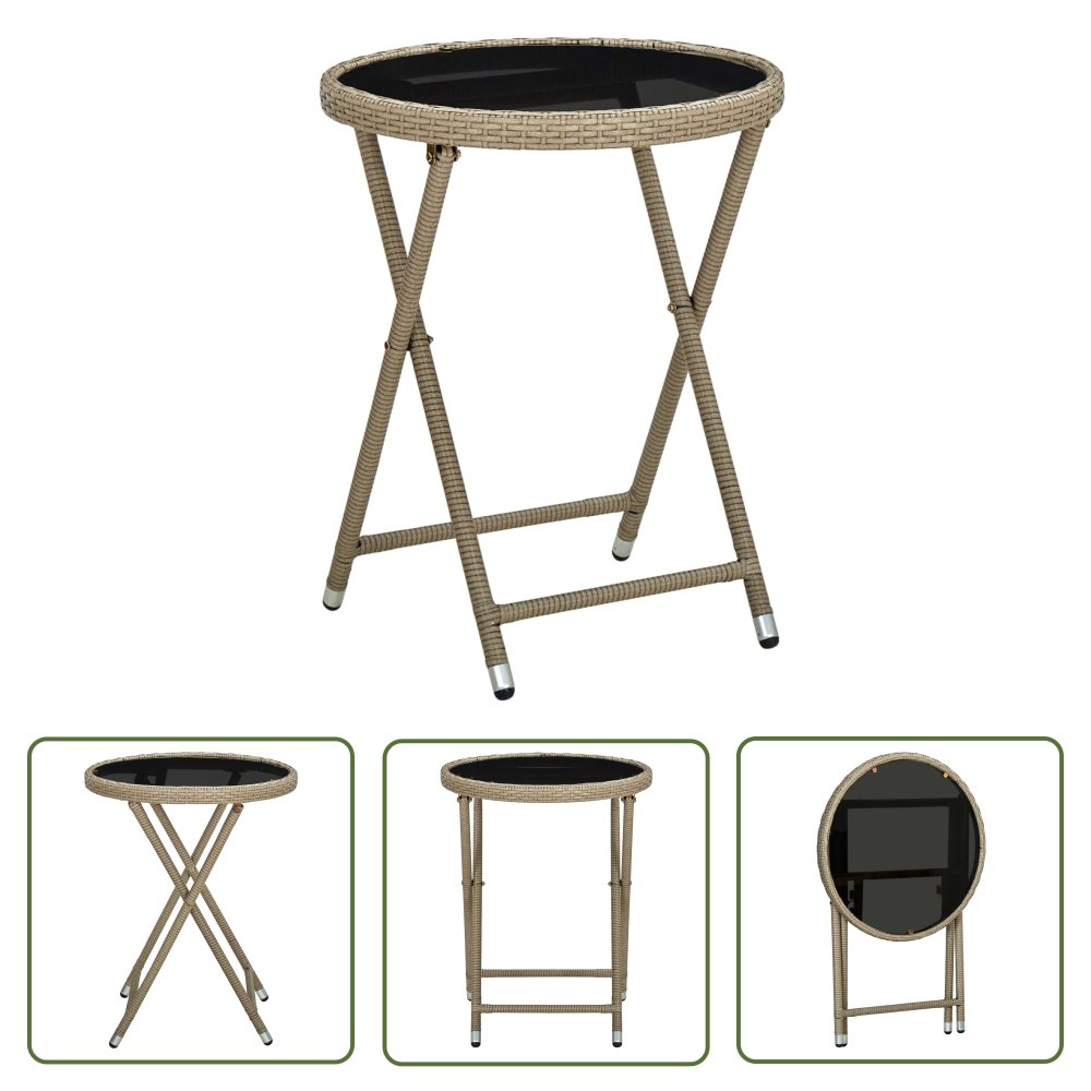 The Living Store Stolik herbaciany - beżowy - 60 cm - rattan PE i szkło hartowane - Stolik Herbaciany