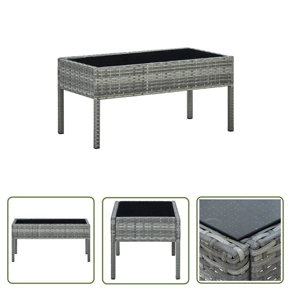 The Living Store Stolik ogrodowy - szary - 75x40x37 cm - rattan PE - Stolik