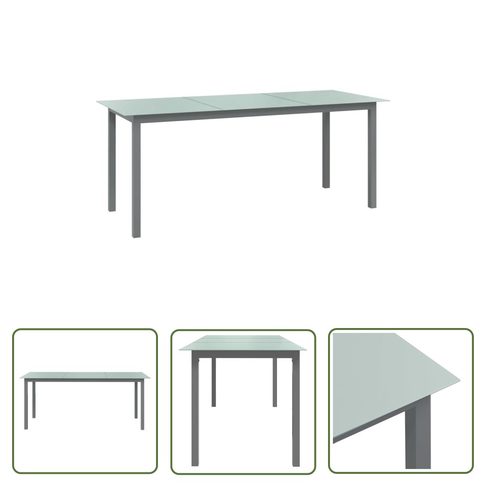 The Living Store Stół ogrodowy - jasnoszary - 190x90x74 cm - aluminium i szkło - Stół