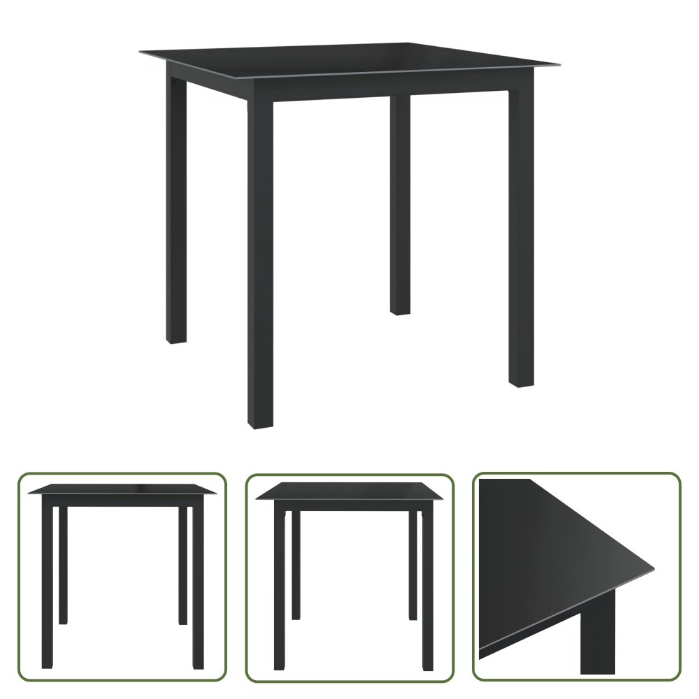 The Living Store Stół ogrodowy - czarny - 80x80x74 cm - aluminium i szkło - Stół