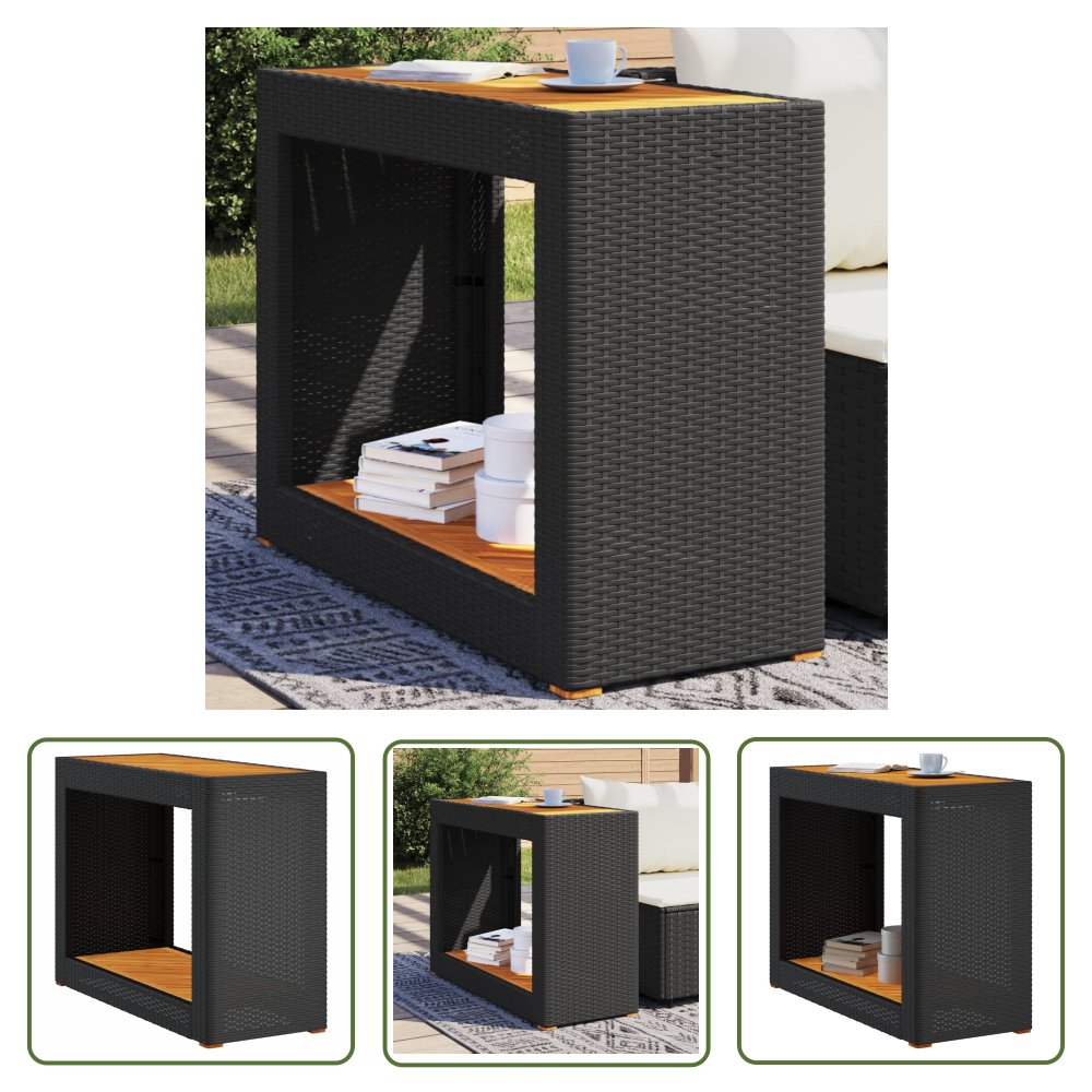 The Living Store Stolik ogrodowy z drewnianym blatem - czarny - 100x40x75 cm - Stolik Ogrodowy