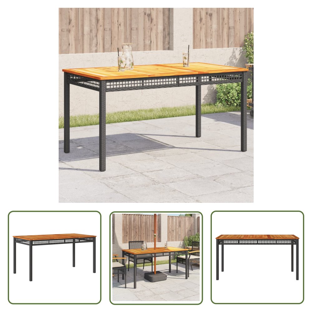 The Living Store Stół ogrodowy - czarny - 140x80x75 cm - polirattan i akacja - Stół Ogrodowy