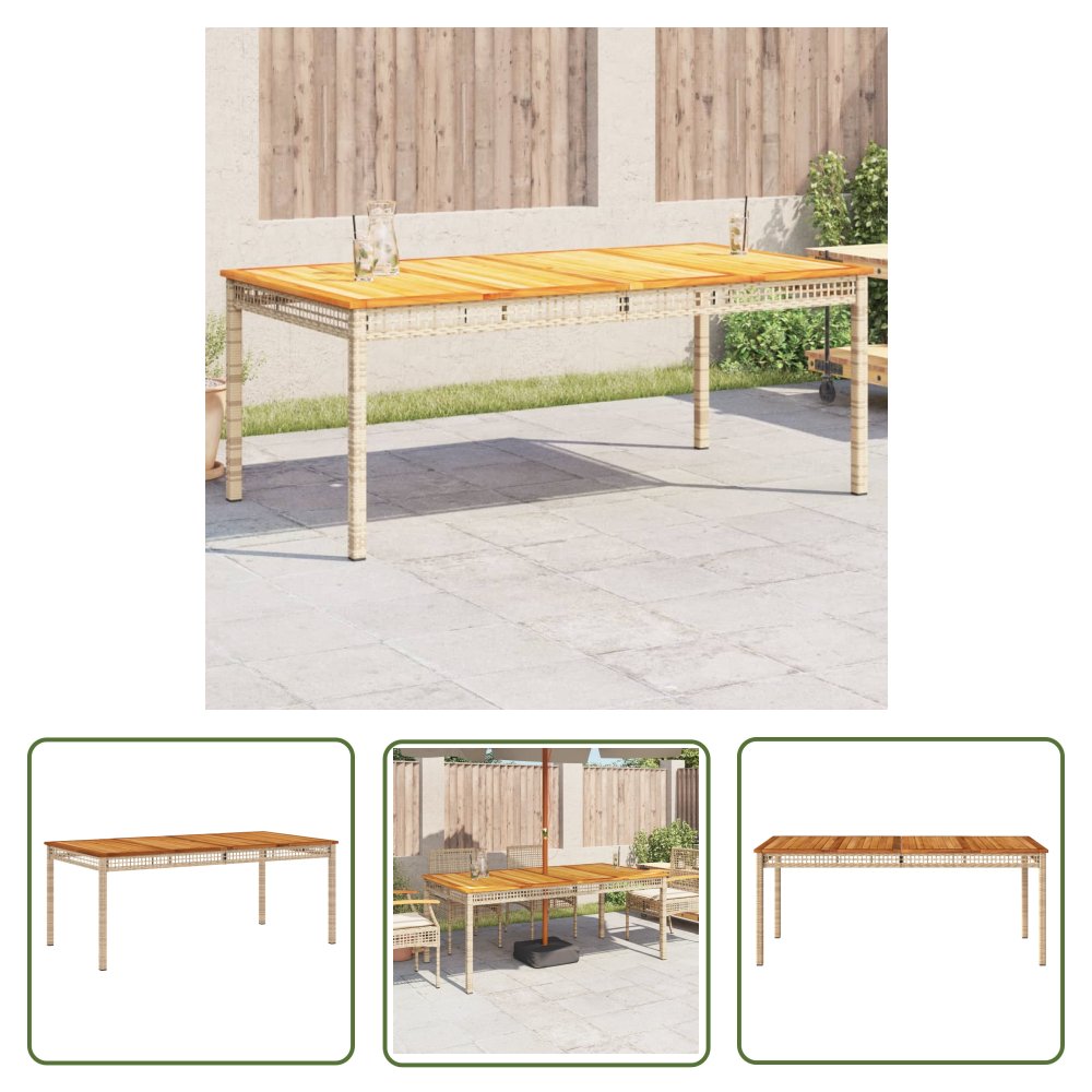 The Living Store Stół ogrodowy - beżowy - 180x90x75 cm - polirattan i akacja - Stół Ogrodowy