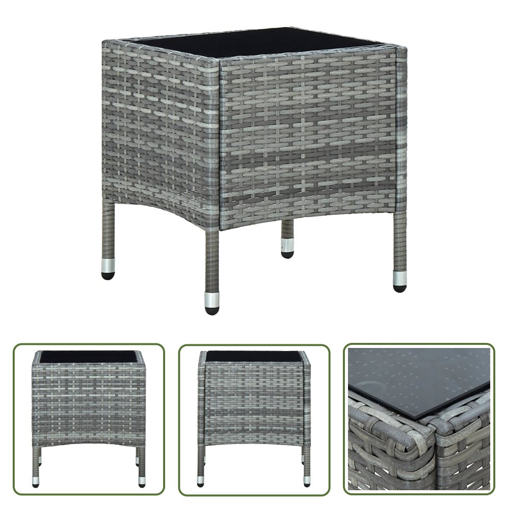 The Living Store Stolik ogrodowy - szary - 40 x 40 x 45 cm - rattan PE - Stolik
