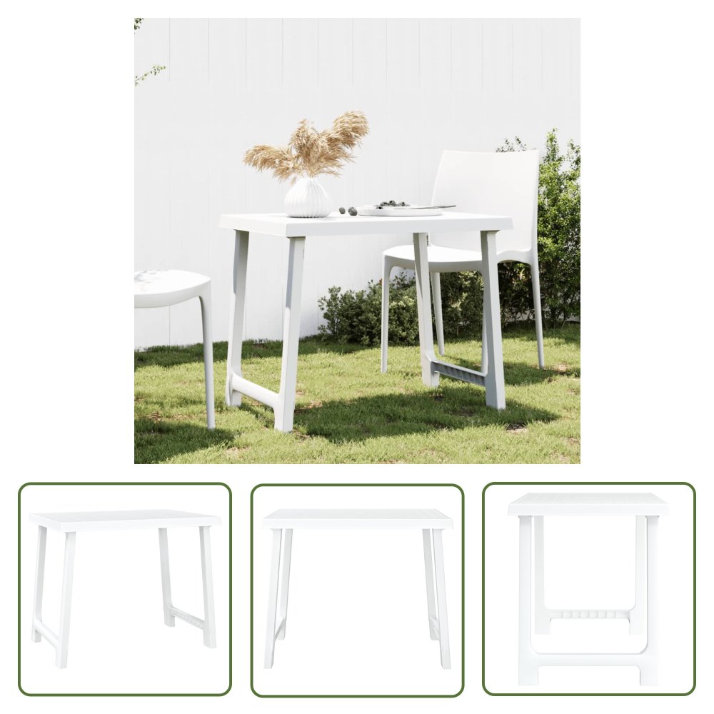 The Living Store Stolik turystyczny - biały - 79x56x64 cm - PP o wyglądzie drewna - Stolik Ogrodowy