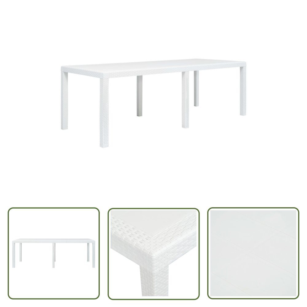 The Living Store Stół ogrodowy - 220x90x72 cm - plastikowy - biały - Stół Ogrodowy